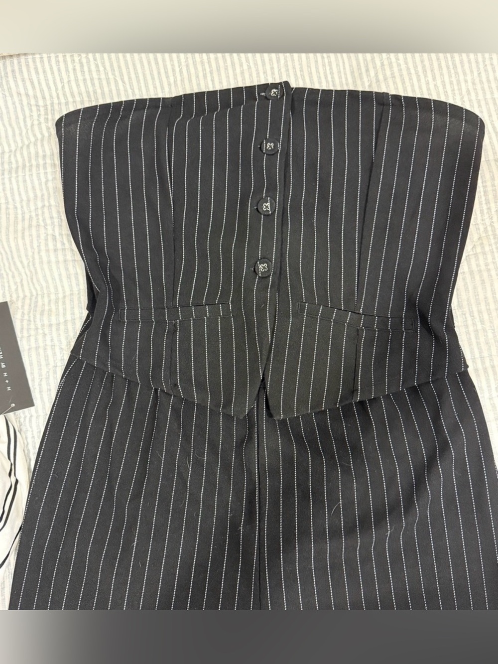 Madden Girl Wide-Leg Dark Grey Pinstripe Jumpsuit - Picture 2 of 3